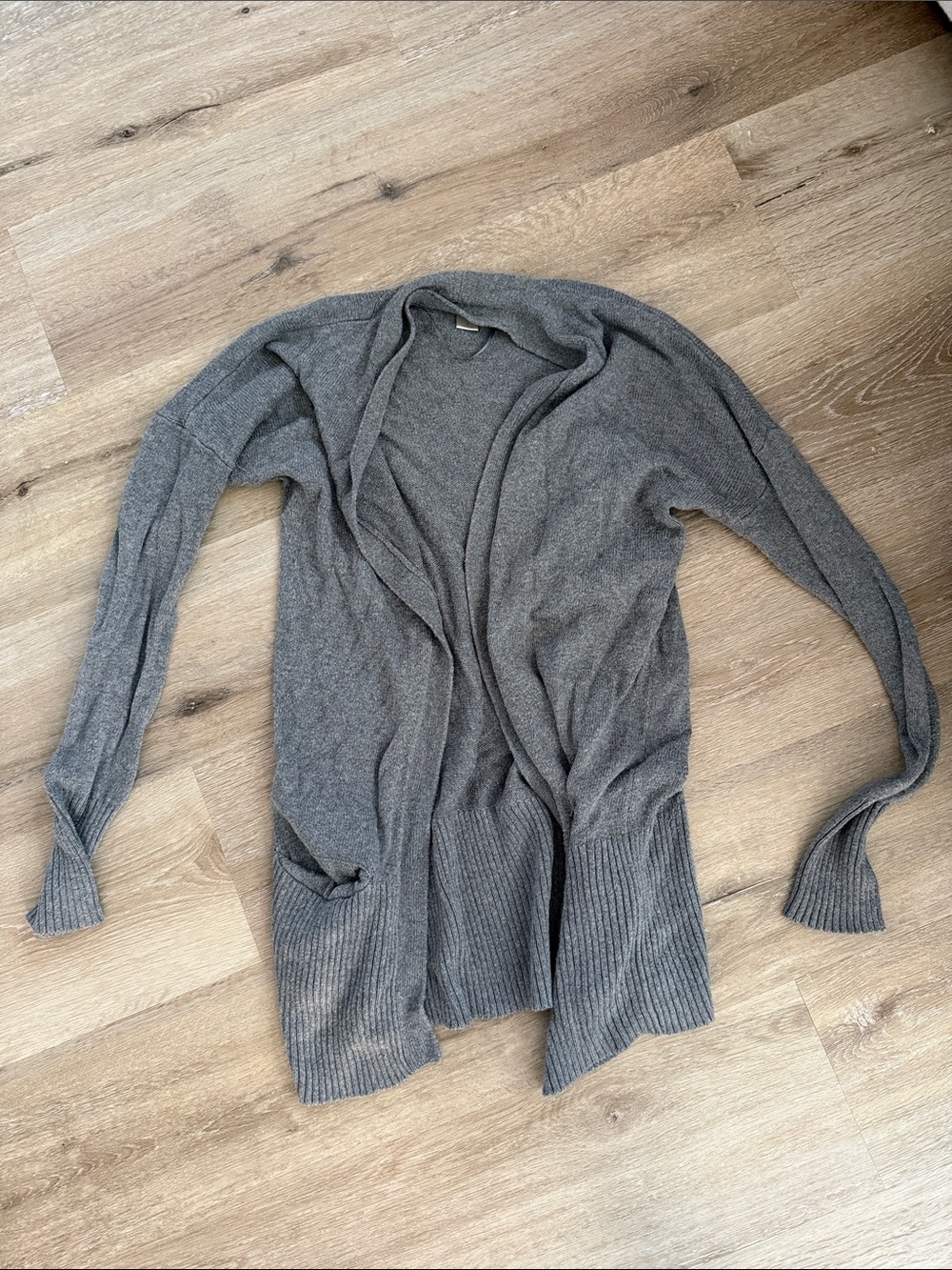 LOFT Gray Open-Front Ribbed-Hem Cardigan